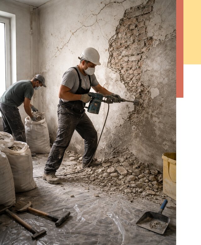 Демонтаж штукатурки со стен в Геленджике от 7484 руб/м² — быстро и недорого | ОТДЕЛОЧНИК-Глн