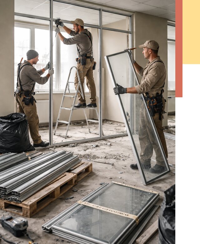 Демонтаж алюминиевых перегородок в Геленджике от 4365 руб. — быстро и недорого | ОТДЕЛОЧНИК-Глн