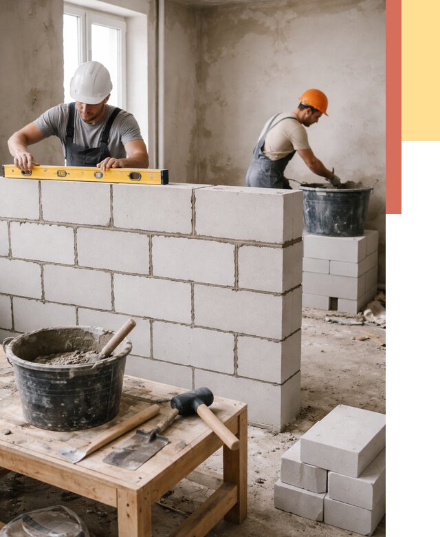 Кладка перегородок из газобетона в Геленджике от 3326 руб. под ключ | ОТДЕЛОЧНИК-Глн