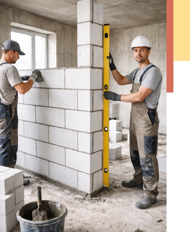 Кладка перегородок из пеноблока в Геленджике от 1871 руб. под ключ | ОТДЕЛОЧНИК-Глн