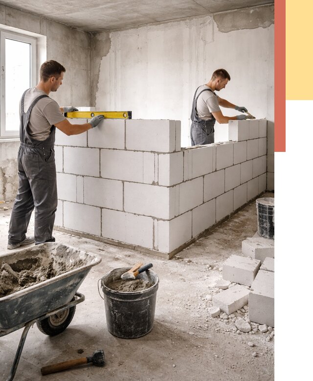 Кладка перегородок из ПГП в Геленджике от 2599 руб./м2 — монтаж и возведение под ключ | ОТДЕЛОЧНИК-Глн