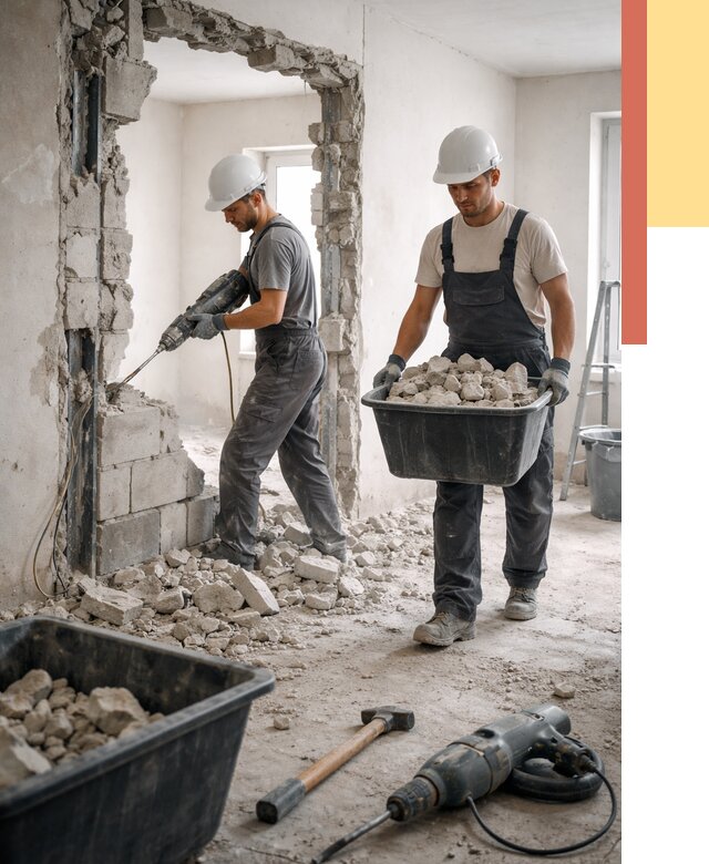 Демонтаж блоковых перегородок в Геленджике от 3898 руб. — быстро и недорого | ОТДЕЛОЧНИК-Глн