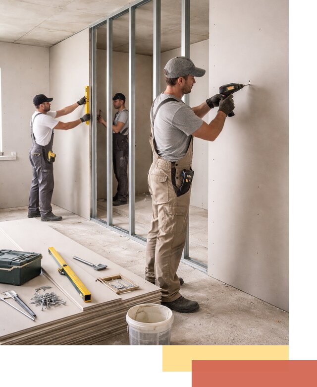 Однослойная перегородка из гипсокартона в Геленджике под ключ, монтаж и отделка