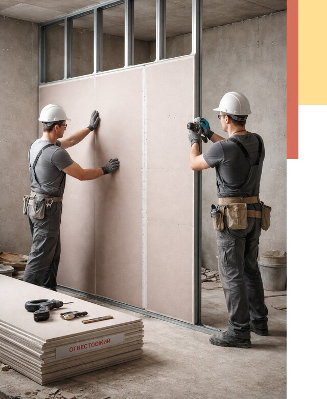 Перегородка из огнестойкого гипсокартона в Геленджике от 1923 руб. под ключ | ОТДЕЛОЧНИК-Глн