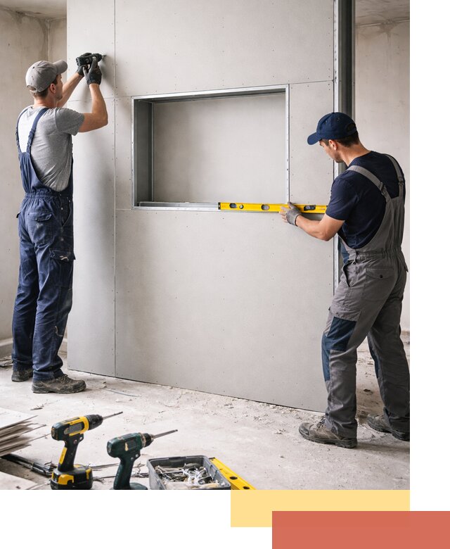 Перегородка из гипсокартона с нишей под декор в Геленджике