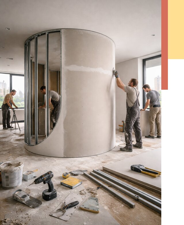 Радиусная перегородка из гипсокартона в Геленджике от 3014 руб. под ключ | ОТДЕЛОЧНИК-Глн