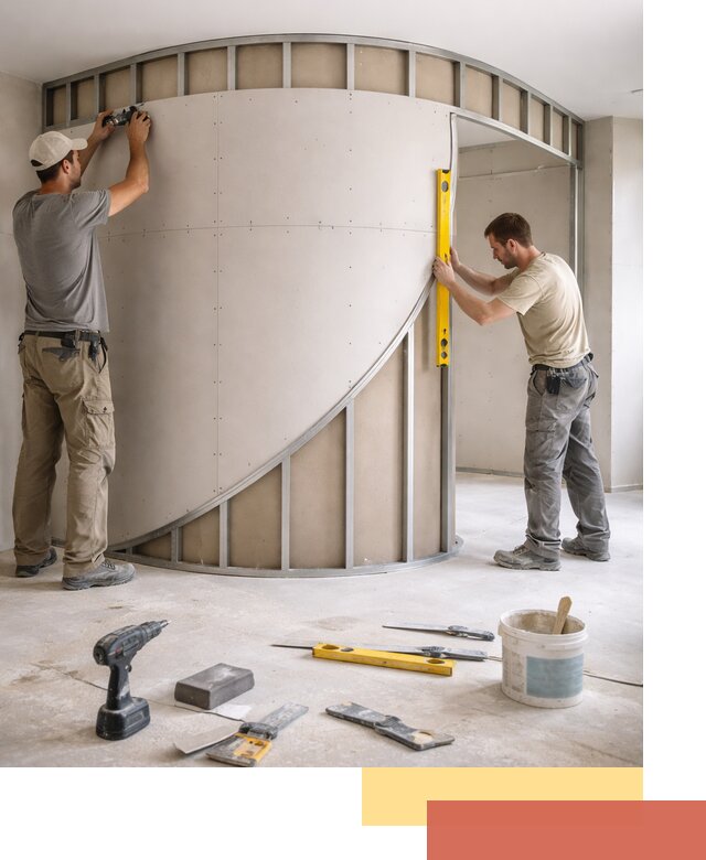 Радиусная перегородка из гипсокартона в Геленджике под ключ