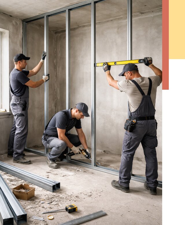 Монтаж каркаса перегородки из профиля в Геленджике от 780 руб. | ОТДЕЛОЧНИК-Глн