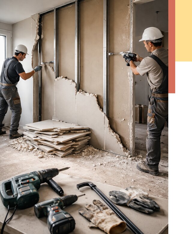 Демонтаж перегородки из гипсокартона в Геленджике от 1247 руб. быстро и недорого | ОТДЕЛОЧНИК-Глн