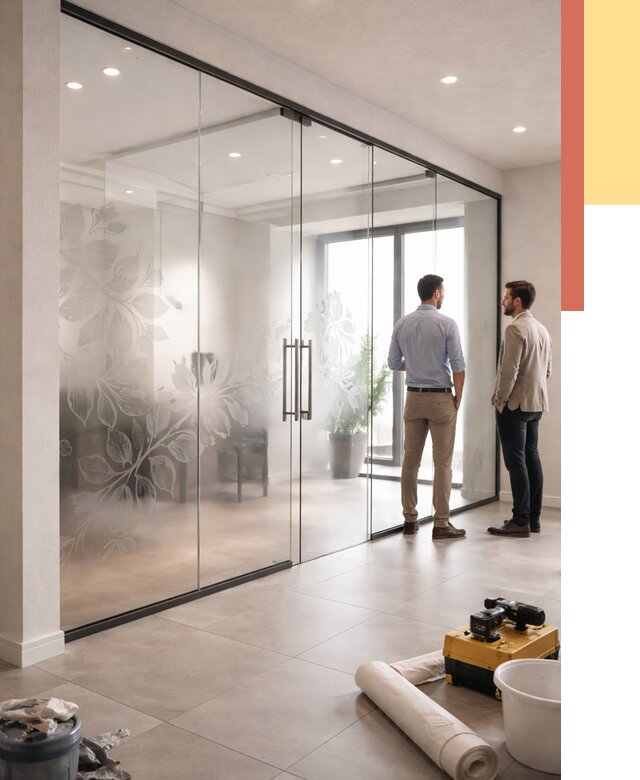 Стеклянные перегородки с рисунком в Геленджике от 12993 руб. монтаж и нанесение | ОТДЕЛОЧНИК-Глн