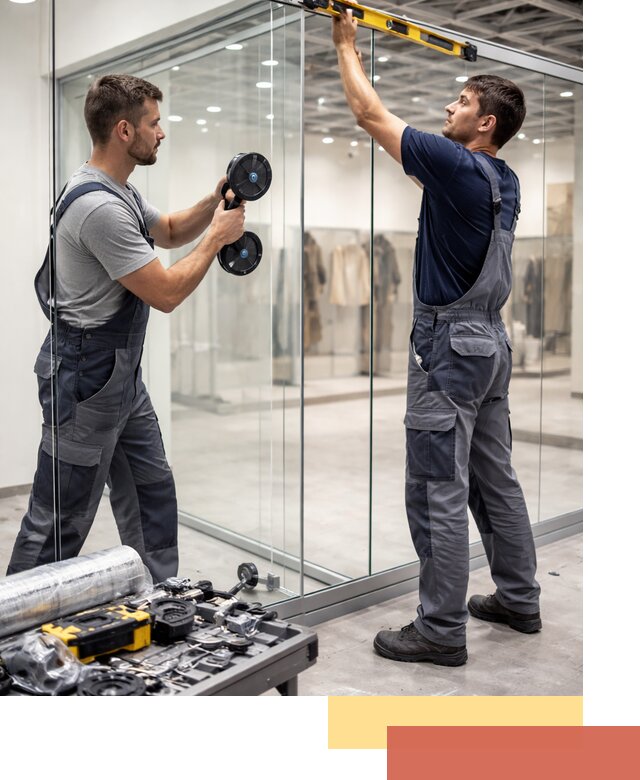 Стеклянные перегородки для магазинов в Геленджике — монтаж и установка