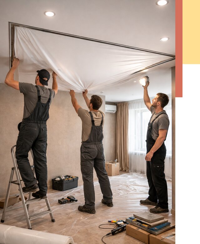 Монтаж ПВХ натяжного потолка в Геленджике от 3638 руб. под ключ | ОТДЕЛОЧНИК-Глн