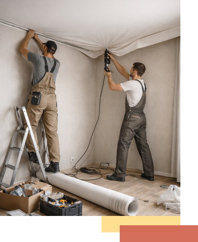 Монтаж цветного натяжного потолка в Геленджике за один день