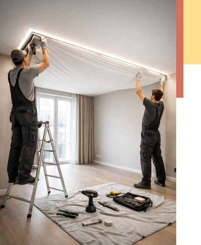 Монтаж парящего натяжного потолка в Геленджике от 4677 руб. быстро и недорого | ОТДЕЛОЧНИК-Глн