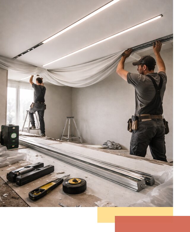 Монтаж натяжных потолков со световыми линиями в Геленджике