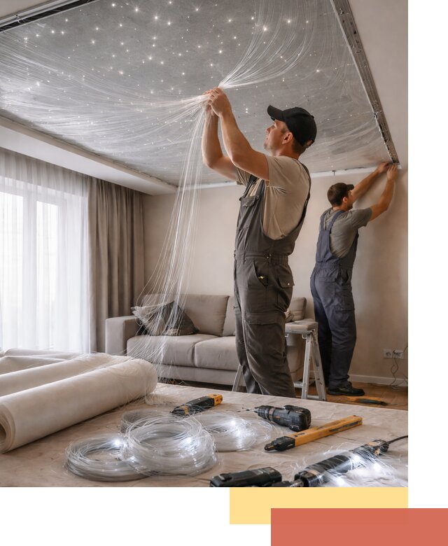 Монтаж натяжного потолка «Звездное небо» в Геленджике