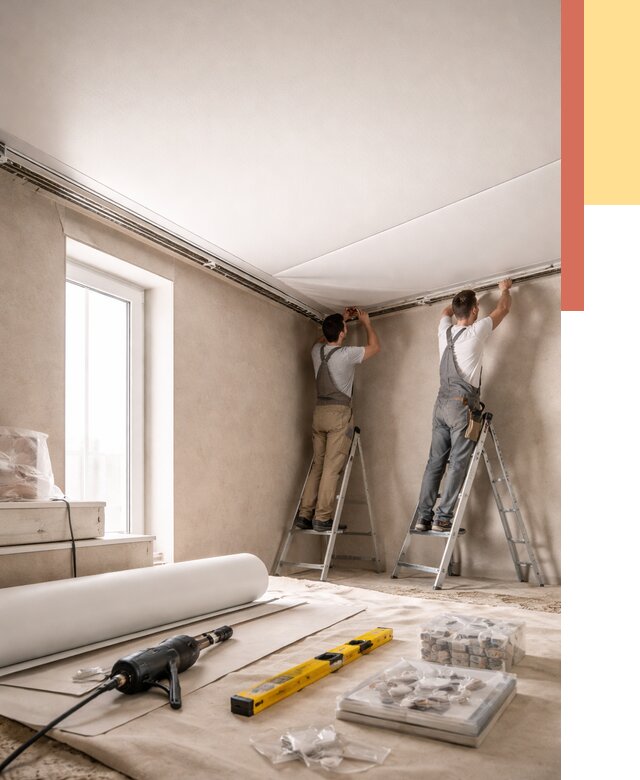 Монтаж натяжного потолка в спальне в Геленджике от 3950 руб. под ключ | ОТДЕЛОЧНИК-Глн