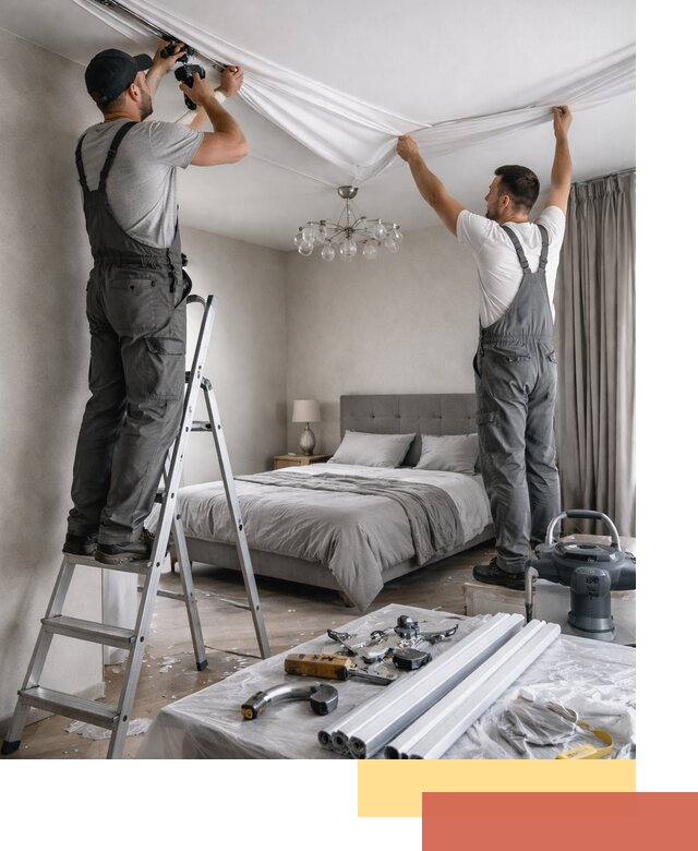 Монтаж натяжного потолка в спальне в Геленджике