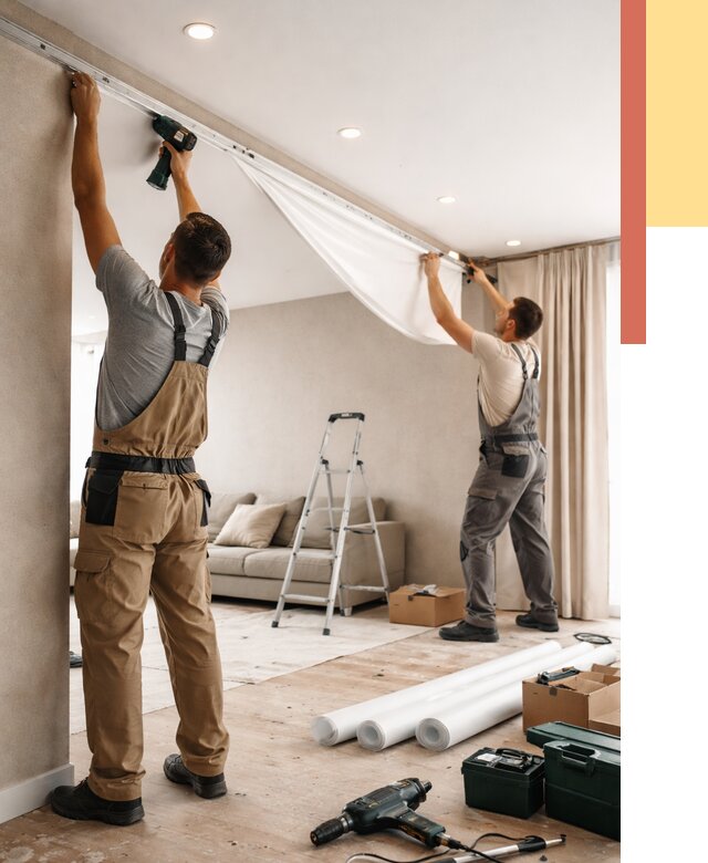 Монтаж натяжного потолка в гостиной в Геленджике от 572 руб. | ОТДЕЛОЧНИК-Глн