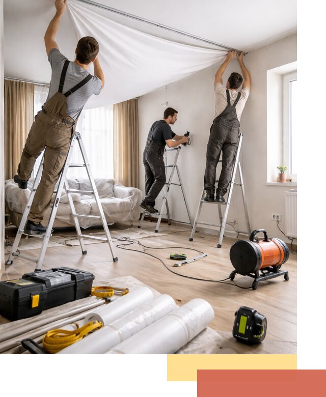 Монтаж натяжного потолка в гостиной в Геленджике