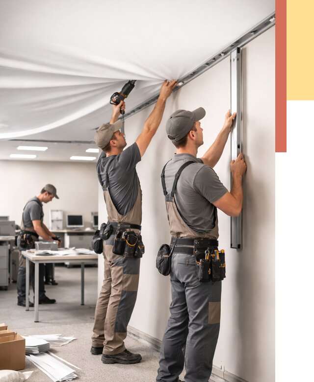 Монтаж натяжного потолка в офисе в Геленджике от 468 руб/м² — быстро и недорого | ОТДЕЛОЧНИК-Глн