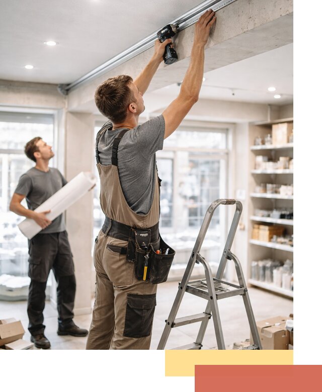 Монтаж натяжных потолков в магазине в Геленджике