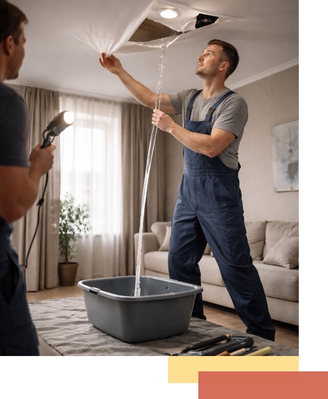 Слив воды с натяжного потолка в Геленджике быстро и аккуратно