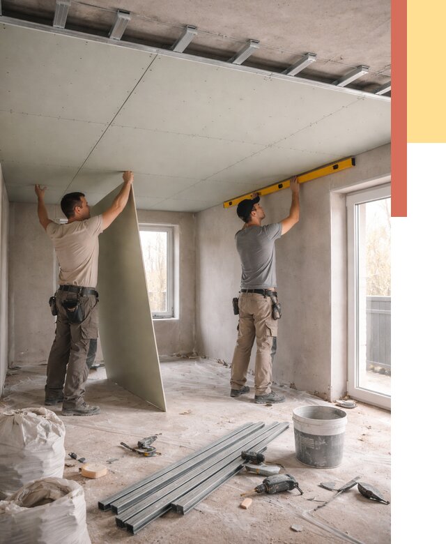 Одноуровневый потолок из гипсокартона в Геленджике от 780 руб. — монтаж под ключ | ОТДЕЛОЧНИК-Глн