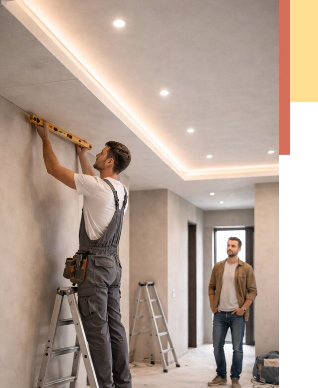 Потолок из гипсокартона с подсветкой в Геленджике от 780 руб./м2 под ключ | ОТДЕЛОЧНИК-Глн